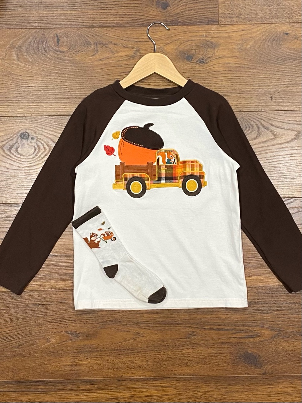 Gymboree Boys ‘Happy Harvest’ Embroidered Brown and White Raglan Top Size 7